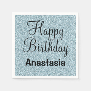 Serviette En Papier Joyeux Anniversaire Bleu Argent Paillettes Brillan
