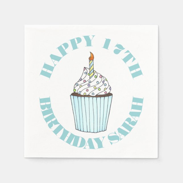 Serviette En Papier Joyeux Anniversaire Bleu Cupcake Sprinkles Frostin (Devant)