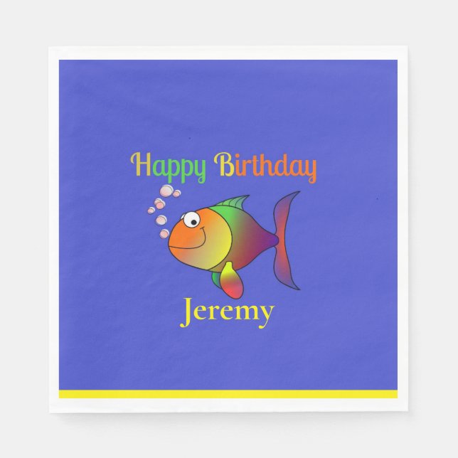 Serviette En Papier Joyeux anniversaire, Bubbles le modèle de poisson (Devant)