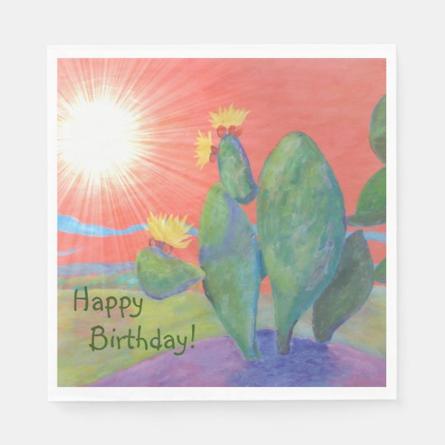 Serviette En Papier Joyeux Anniversaire Cactus Sunset (Devant)
