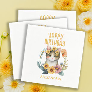 Serviette En Papier Joyeux Anniversaire Chat Mignon Chaton Petite Fill