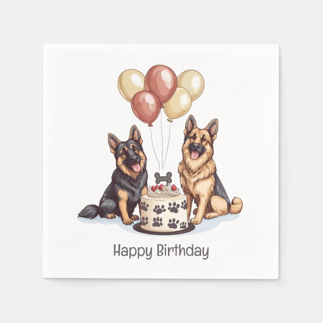 Serviette En Papier Joyeux Anniversaire Chiens berger allemands Gâteau (Devant)