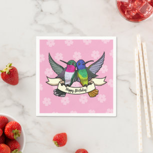 Serviette En Papier Joyeux anniversaire ! Colibris Au Carton De Ruban
