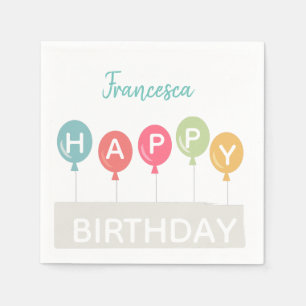 Serviette En Papier Joyeux anniversaire coloré ballons nom personnalis