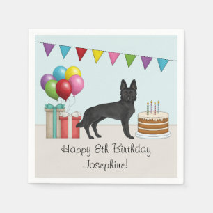 Serviette En Papier Joyeux anniversaire coloré Berger allemand noir