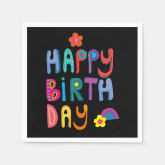 Serviette En Papier Joyeux anniversaire coloré moderne