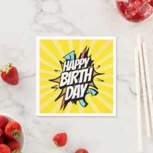 Serviette En Papier Joyeux Anniversaire Comics Rétro !