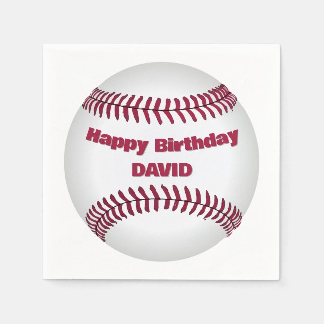 Serviette En Papier Joyeux Anniversaire De Baseball Avec Nom (Devant)