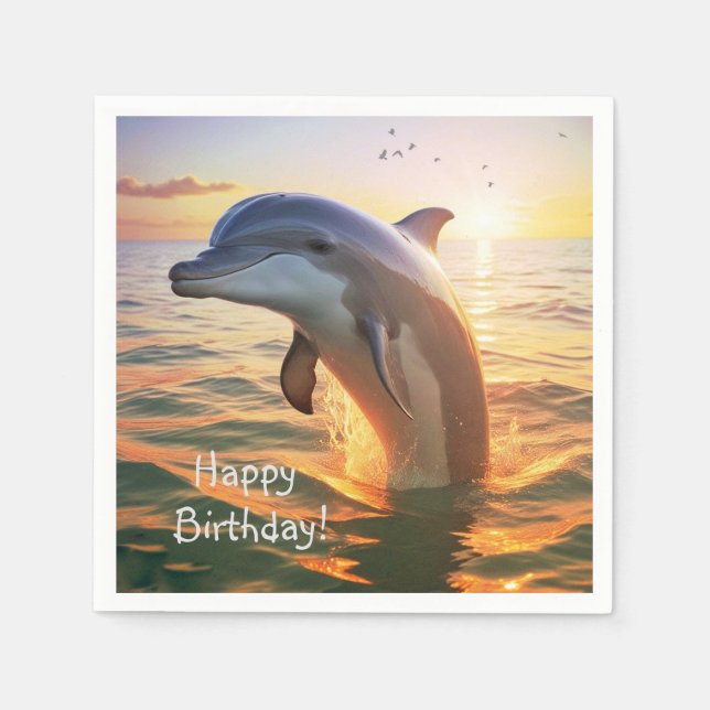 Serviette En Papier Joyeux anniversaire de dauphin (Devant)