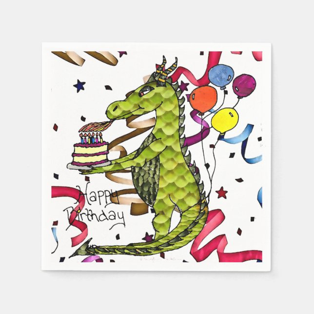 Serviette En Papier Joyeux Anniversaire Dragon Éclairage bougies servi (Devant)