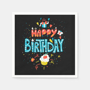 Serviette En Papier Joyeux anniversaire en noir