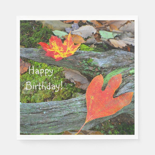 Serviette En Papier Joyeux Anniversaire Feuilles d'automne (Devant)