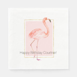 Serviette En Papier Joyeux Anniversaire Flamant Rose