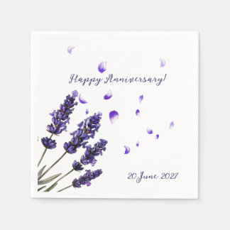 Serviette En Papier Joyeux Anniversaire Floral Lavande 