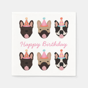 Serviette En Papier Joyeux anniversaire français Bulldog Party Casquet