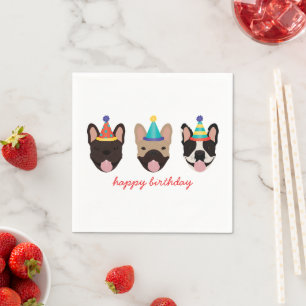 Serviette En Papier Joyeux anniversaire français Bulldog Party Casquet