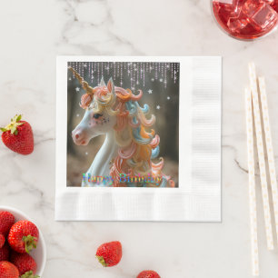 Serviette En Papier Joyeux Anniversaire Gâteau Licorne Arc-en-Ciel Éto