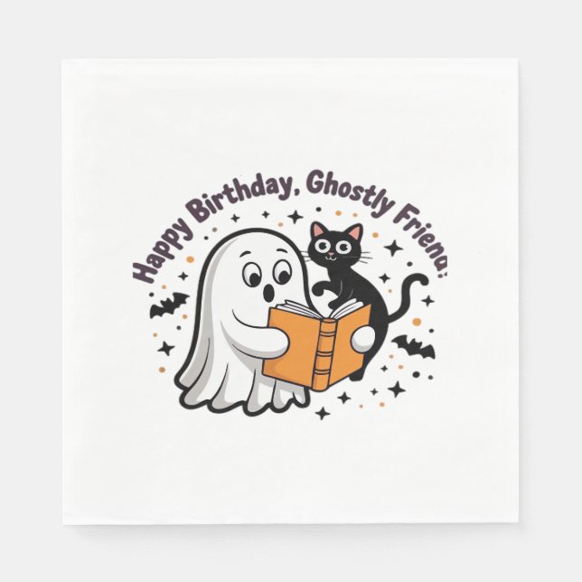 Serviette En Papier Joyeux anniversaire Ghost Cat PNG - Éffrayant Cute (Devant)