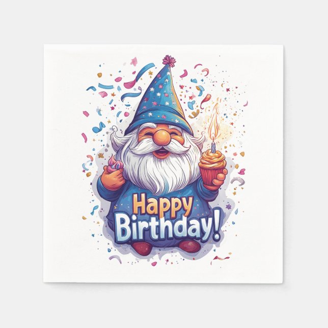 Serviette En Papier Joyeux anniversaire Gnome : Whimsical Birthday Des (Devant)