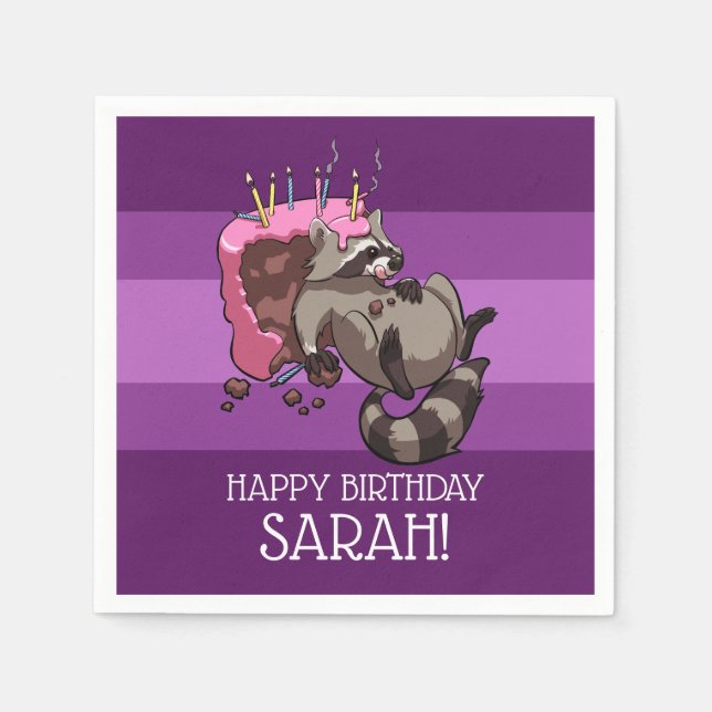 Serviette En Papier Joyeux anniversaire Greedy Raccoon Cake Cartoon (Devant)