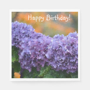 Serviette En Papier Joyeux Anniversaire Impressionniste Purple Hydrang