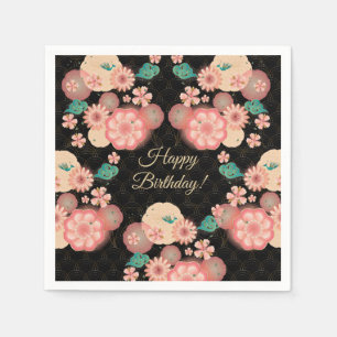 Serviette En Papier Joyeux anniversaire - jardin de fleurs de pêche d