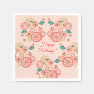 Serviette En Papier Joyeux Anniversaire - Jardin de fleurs de pêcher d