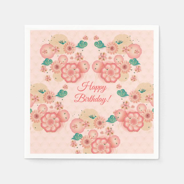Serviette En Papier Joyeux Anniversaire - Jardin des fleurs de pêche p (Devant)