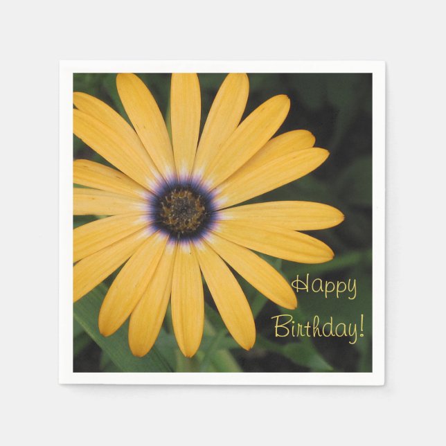 Serviette En Papier Joyeux anniversaire Jaune Daisy (Devant)