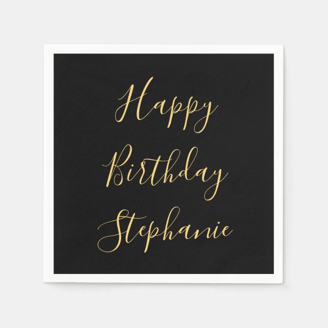 Serviette En Papier Joyeux Anniversaire Jaune doré Nom personnalisé Mo (Devant)