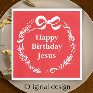 Serviette En Papier Joyeux Anniversaire Jésus Noël à l'arc dessiné à