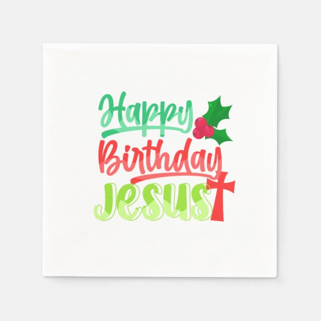 Serviette En Papier Joyeux anniversaire Jésus Noël Joyeux cadeau de No (Devant)