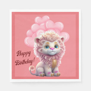 Serviette En Papier Joyeux Anniversaire Lion Rose 