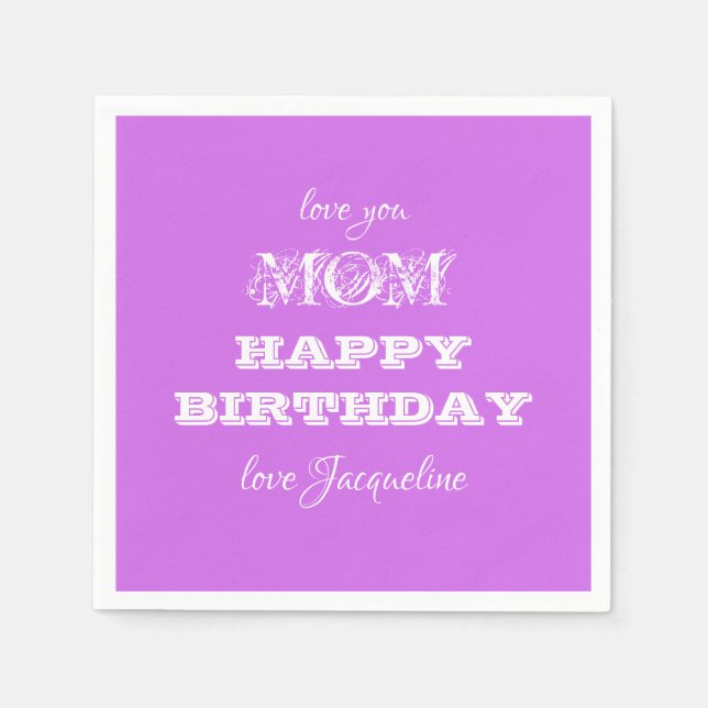 Serviette En Papier Joyeux Anniversaire Maman Chic Script Nom Élégant  (Devant)