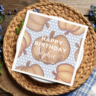 Serviette En Papier Joyeux Anniversaire Moderne Citrouille Bleue & Ora