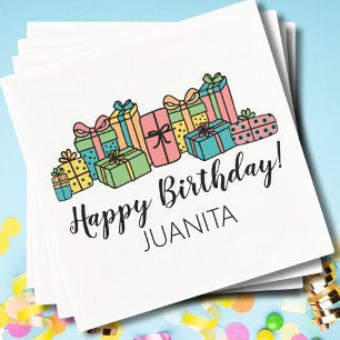 Serviette En Papier Joyeux Anniversaire Moderne Coloré Tout Âge