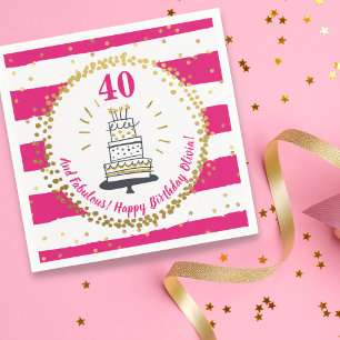 Serviette En Papier Joyeux Anniversaire N'Importe Quel Âge Rose Blanc 