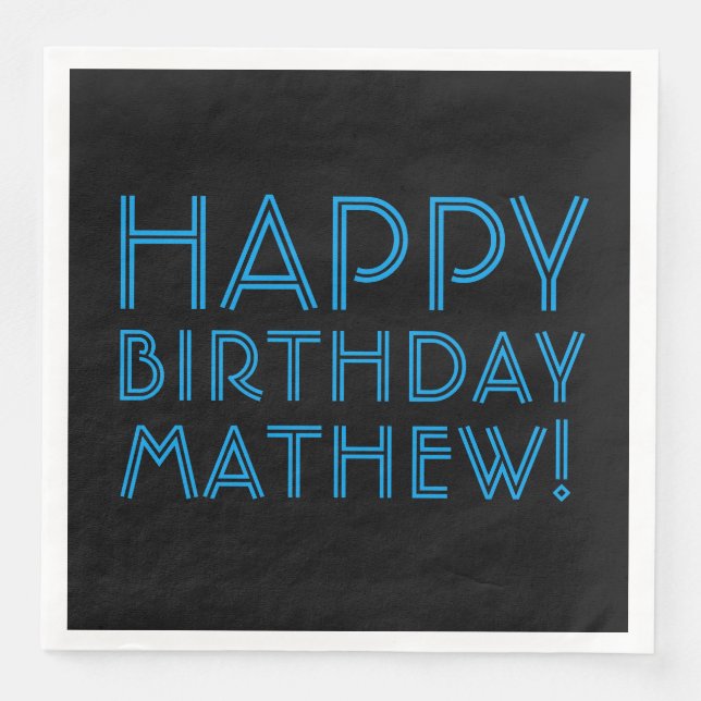 Serviette En Papier Joyeux anniversaire (N'IMPORTE QUEL NOM) | Bleu et (Devant)