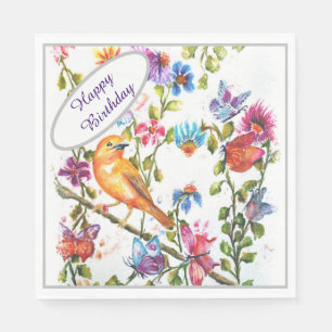 Serviette En Papier Joyeux Anniversaire Oiseau Jaune