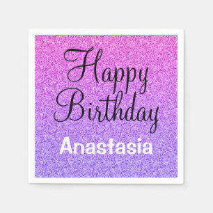 Serviette En Papier Joyeux Anniversaire Ombré Paillettes Violettes