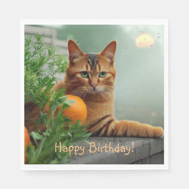 Serviette En Papier Joyeux Anniversaire Orange Tabby Cat (Devant)