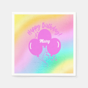 Serviette En Papier Joyeux Anniversaire Personnalisé Rainbow Hot rose 