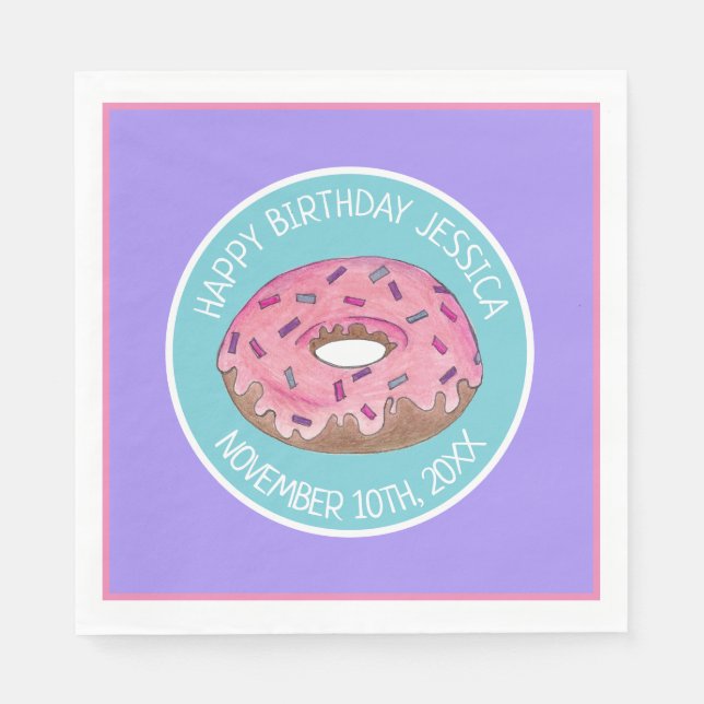 Serviette En Papier Joyeux anniversaire Pink Donut Doughnut Anniversai (Devant)