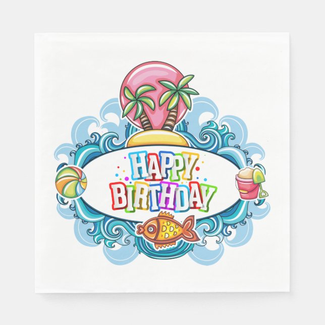 Serviette En Papier Joyeux Anniversaire Plage Fun Papier Napkin (Devant)