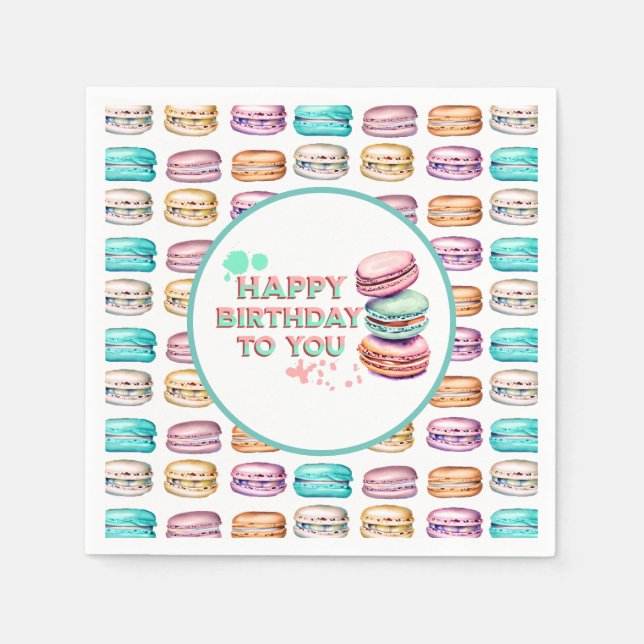 Serviette En Papier Joyeux Anniversaire Pour Vous | Macaron (Devant)