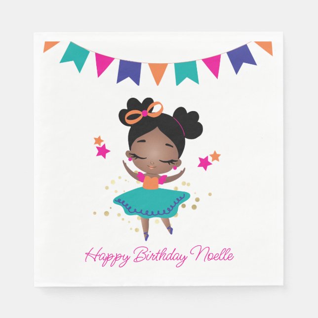 Serviette En Papier Joyeux anniversaire ! Princesse Ballerina avec Bow (Devant)