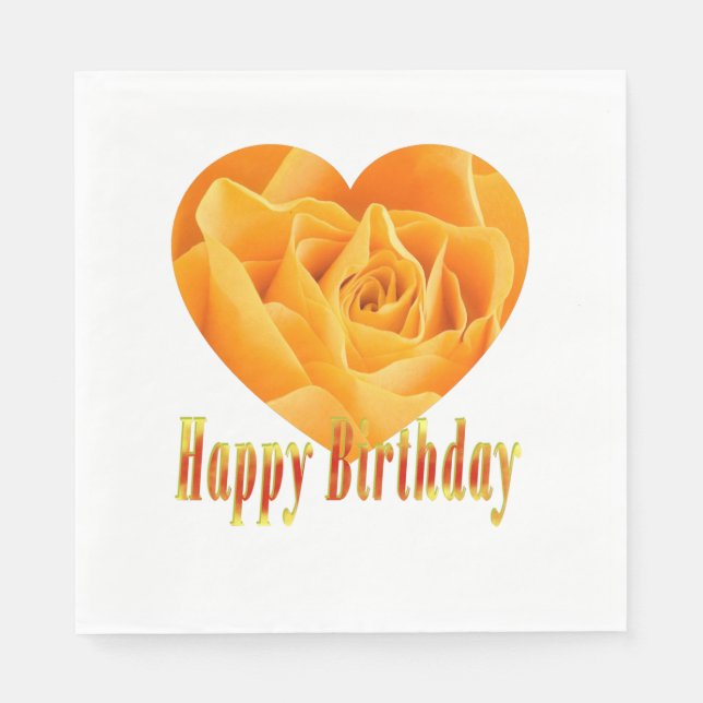 Serviette En Papier Joyeux anniversaire rose jaune coeur1 (Devant)