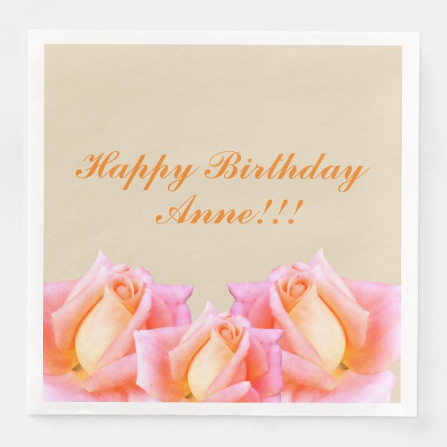 Serviette En Papier Joyeux Anniversaire Roses roses roses (Devant)