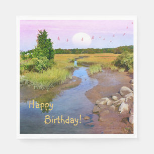 Serviette En Papier Joyeux Anniversaire Sunset Seashore