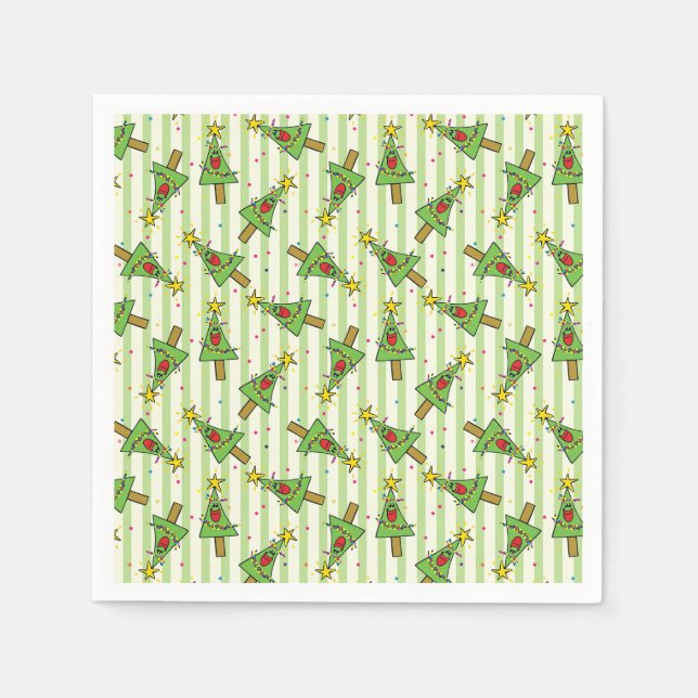 Serviette En Papier Joyeux Arbre de Noël Chaîne de lumières Ornements (Devant)